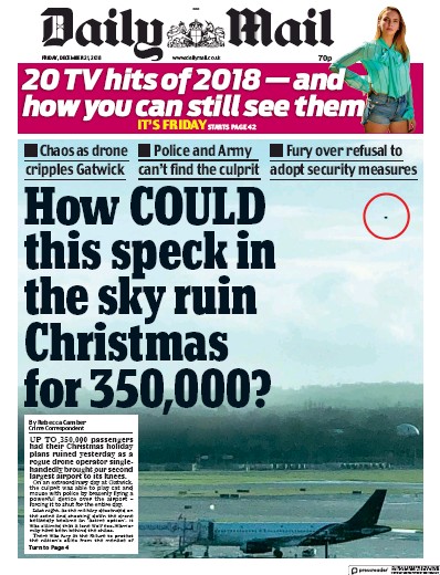 Daily Mail Newspaper Front Page (UK) for 21 December 2018
