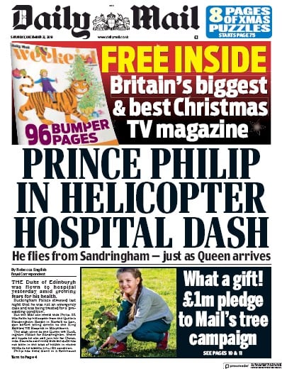 Daily Mail Newspaper Front Page (UK) for 21 December 2019
