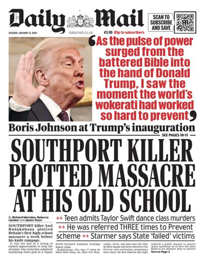 Daily Mail (UK) Front Page for 21 January 2025 Paperboy Online Newspapers