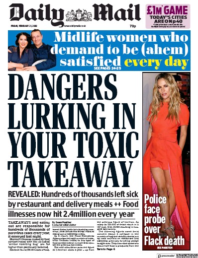 Daily Mail Newspaper Front Page (UK) for 21 February 2020