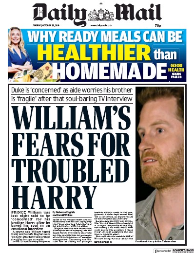 Daily Mail Newspaper Front Page (UK) for 22 October 2019