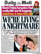 Daily Mail (UK) Newspaper Front Page for 22 November 2018