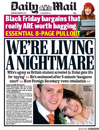 Daily Mail Newspaper Front Page (UK) for 22 November 2018