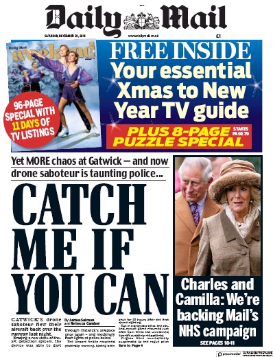 Daily Mail Newspaper Front Page (UK) for 22 December 2018