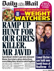 Daily Mail (UK) Newspaper Front Page for 22 January 2019
