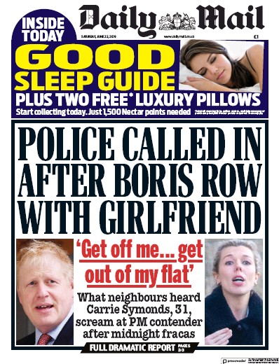 Daily Mail Newspaper Front Page (UK) for 22 June 2019