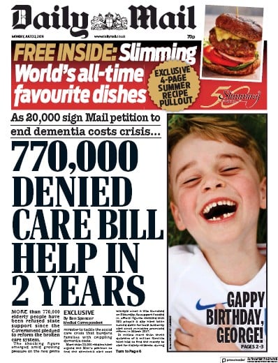 Daily Mail Newspaper Front Page (UK) for 22 July 2019