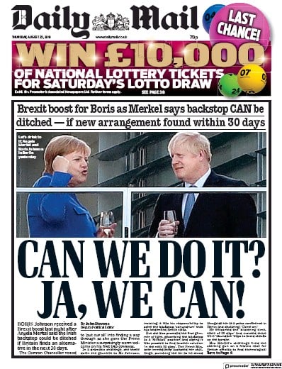 Daily Mail Newspaper Front Page (UK) for 22 August 2019