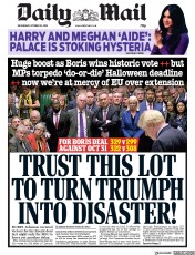 Daily Mail (UK) Newspaper Front Page for 23 October 2019