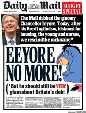 Daily Mail (UK) Newspaper Front Page for 23 November 2017