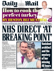 Daily Mail Newspaper Front Page (UK) for 23 December 2010
