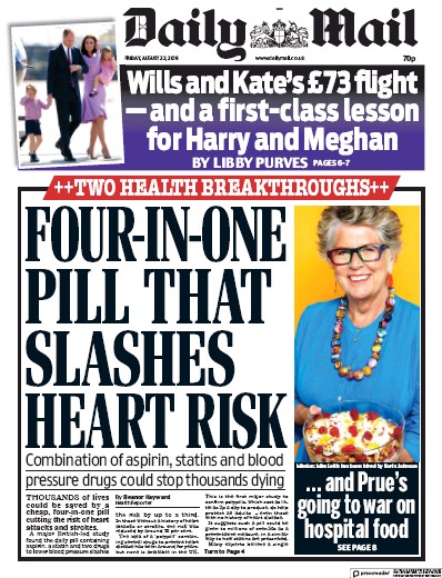 Daily Mail Newspaper Front Page (UK) for 23 August 2019