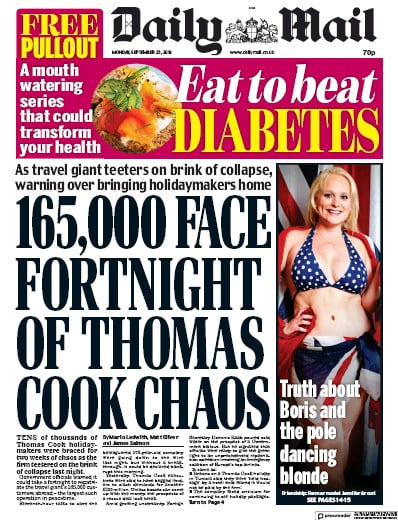 Daily Mail Newspaper Front Page (UK) for 23 September 2019