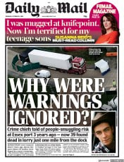 Daily Mail (UK) Newspaper Front Page for 24 October 2019