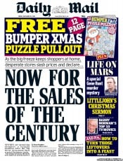 Daily Mail (UK) Newspaper Front Page for 24 December 2010