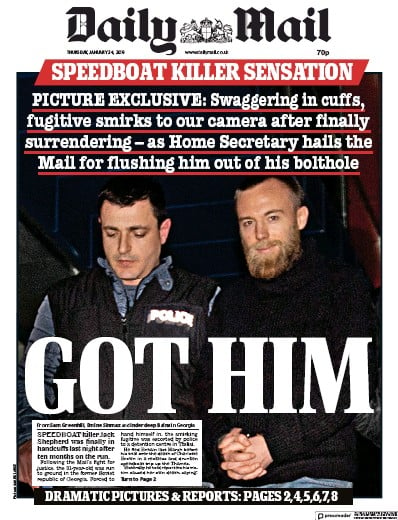 Daily Mail Newspaper Front Page (UK) for 24 January 2019