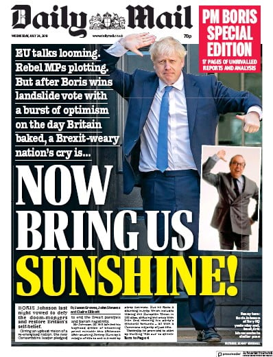 Daily Mail Newspaper Front Page (UK) for 24 July 2019