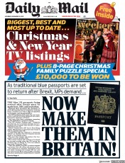 Daily Mail (UK) Newspaper Front Page for 25 December 2017