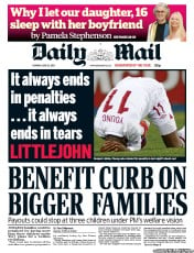 Daily Mail Newspaper Front Page (UK) for 25 June 2012