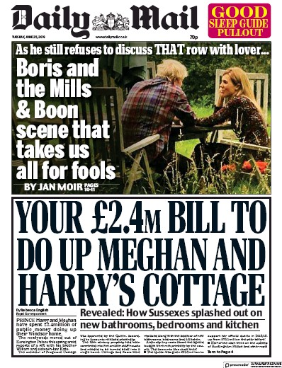 Daily Mail Newspaper Front Page (UK) for 25 June 2019