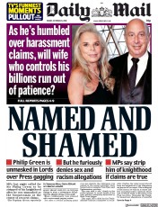 Daily Mail (UK) Newspaper Front Page for 26 October 2018