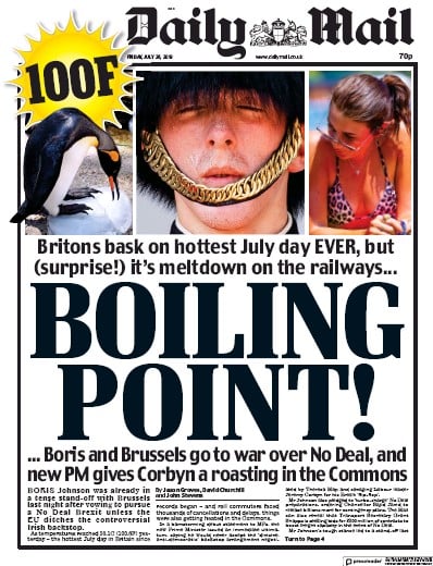 Daily Mail Newspaper Front Page (UK) for 26 July 2019