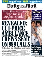Daily Mail (UK) Newspaper Front Page for 27 November 2017