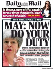 Daily Mail (UK) Newspaper Front Page for 27 February 2019