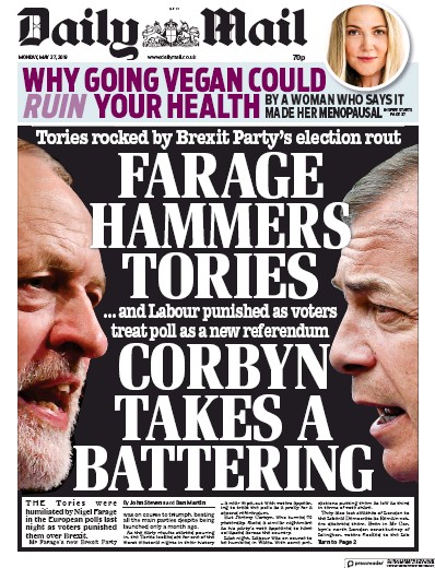 Daily Mail Newspaper Front Page (UK) for 27 May 2019
