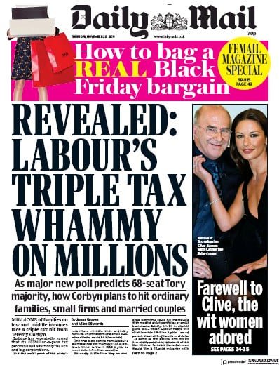 Daily Mail Newspaper Front Page (UK) for 28 November 2019