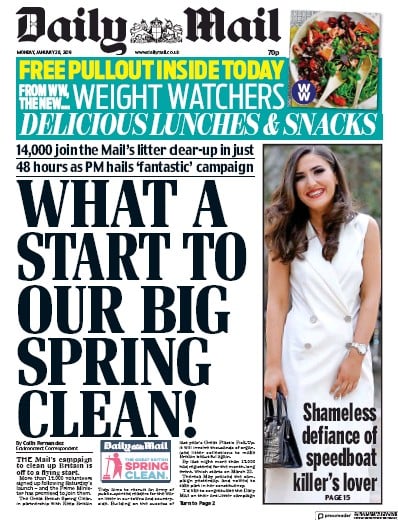 Daily Mail Newspaper Front Page (UK) for 28 January 2019
