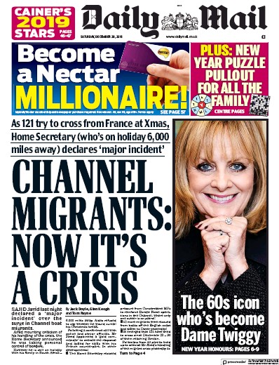 Daily Mail Newspaper Front Page (UK) for 29 December 2018