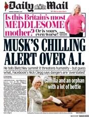 Daily Mail (UK) Newspaper Front Page for 2 November 2023