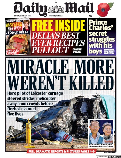 Daily Mail Newspaper Front Page (UK) for 30 October 2018