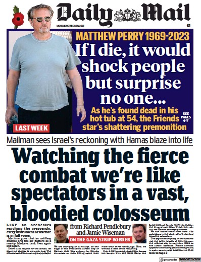 Daily Mail Newspaper Front Page (UK) for 30 October 2023
