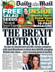 Daily Mail (UK) Newspaper Front Page for 30 March 2019