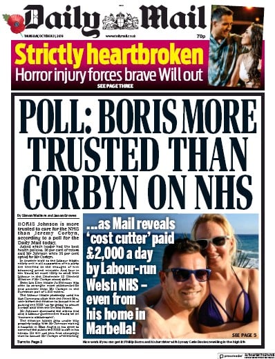 Daily Mail Newspaper Front Page (UK) for 31 October 2019