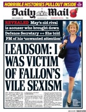 Daily Mail (UK) Newspaper Front Page for 3 November 2017