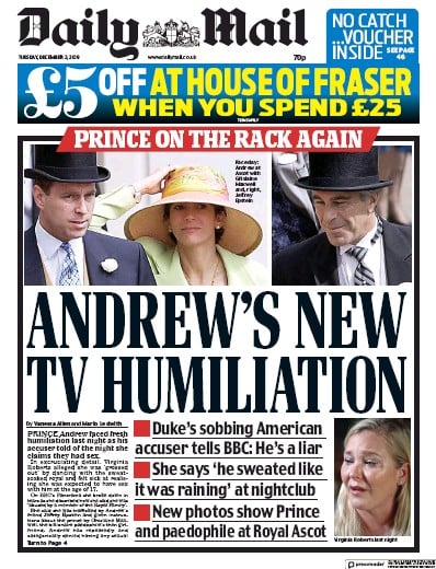 Daily Mail Newspaper Front Page (UK) for 3 December 2019