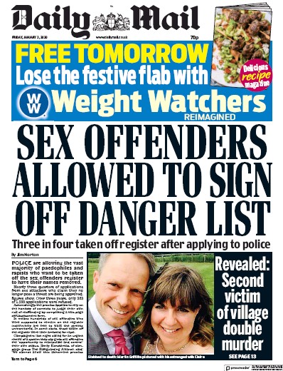 Daily Mail Newspaper Front Page (UK) for 3 January 2020
