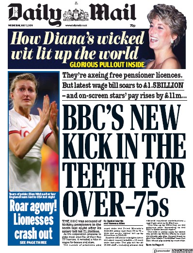 Daily Mail Newspaper Front Page (UK) for 3 July 2019