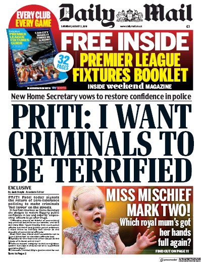 Daily Mail Newspaper Front Page (UK) for 3 August 2019