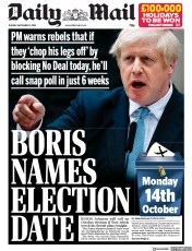 Daily Mail (UK) Newspaper Front Page for 3 September 2019
