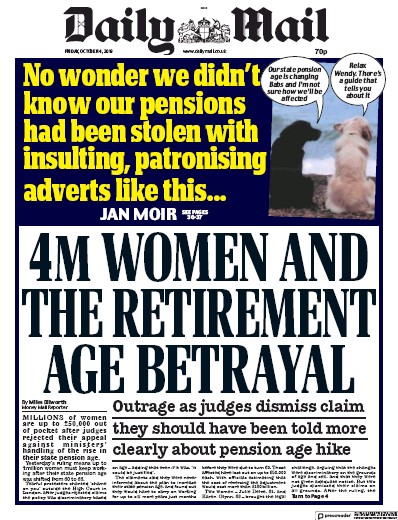 Daily Mail Newspaper Front Page (UK) for 4 October 2019