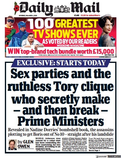 Daily Mail Newspaper Front Page (UK) for 4 November 2023