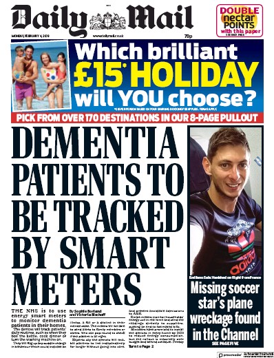 Daily Mail Newspaper Front Page (UK) for 4 February 2019