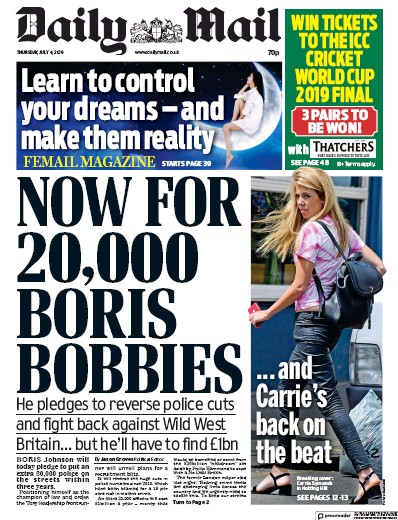 Daily Mail Newspaper Front Page (UK) for 4 July 2019
