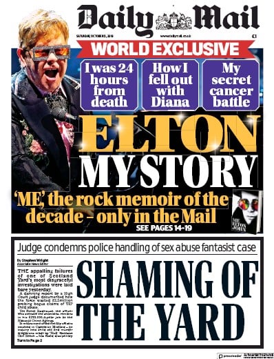 Daily Mail Newspaper Front Page (UK) for 5 October 2019