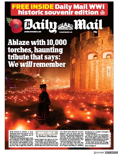 Daily Mail Newspaper Front Page (UK) for 5 November 2018