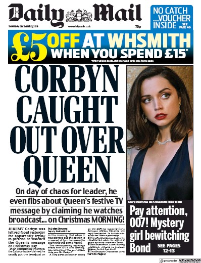 Daily Mail Newspaper Front Page (UK) for 5 December 2019